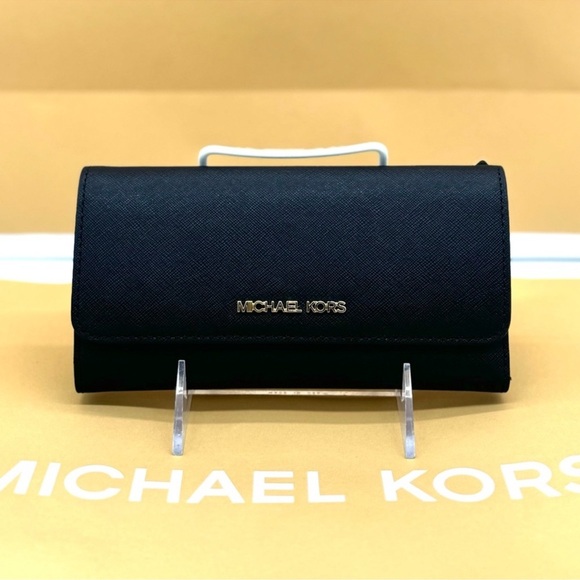 Michael Kors Trifold Wallet Leather Black/Gold - Picture 2 of 10